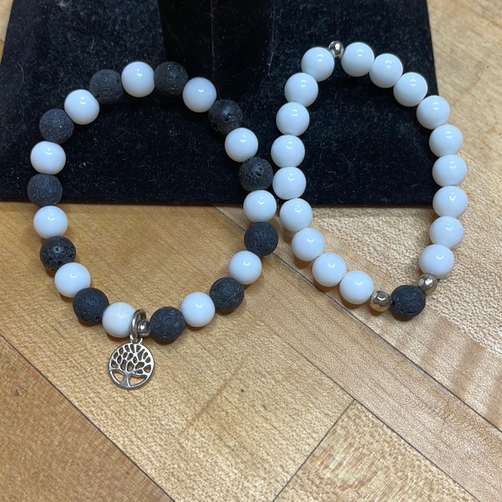 Black And White Stackable Bracelets With Tree Of … - image 1